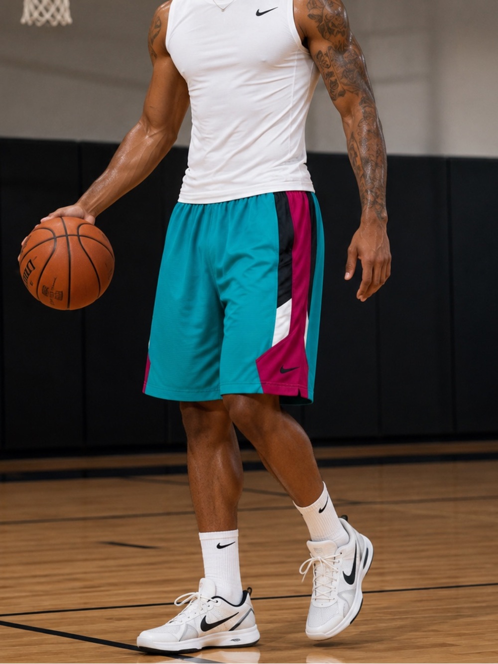 Nike Dri-FIT Basketball Shorts Men’s Size M Teal Pink Colorblock Athletic